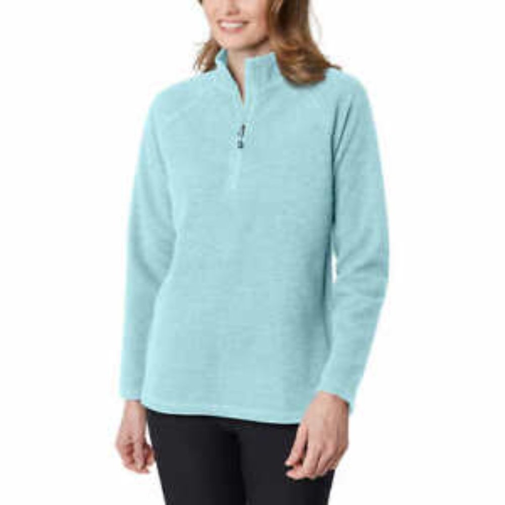 New! Eddie Bauer Ladies' Quarter Zip Pullover Ultrasoft Long Sleeve Sea Blue XXL - Picture 2 of 5